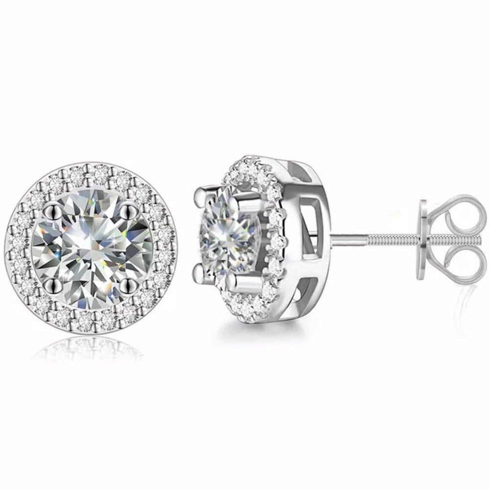 Certified 4ct. t.w. Diamond Brilliant Cut Halo Screw Back Earrings